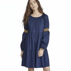 ELIZABETH AND JAMES Navy Blue Tiered Midi Dress Long Sleeve Boho Chic Size XS